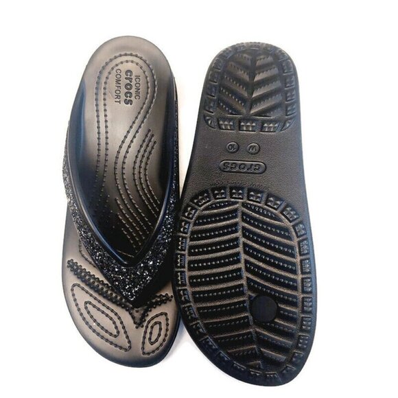 CROCS Sloane Glitter Wedge Flip Flops Womens Size 10 Lightweight Slip On Sandals - Picture 8 of 9